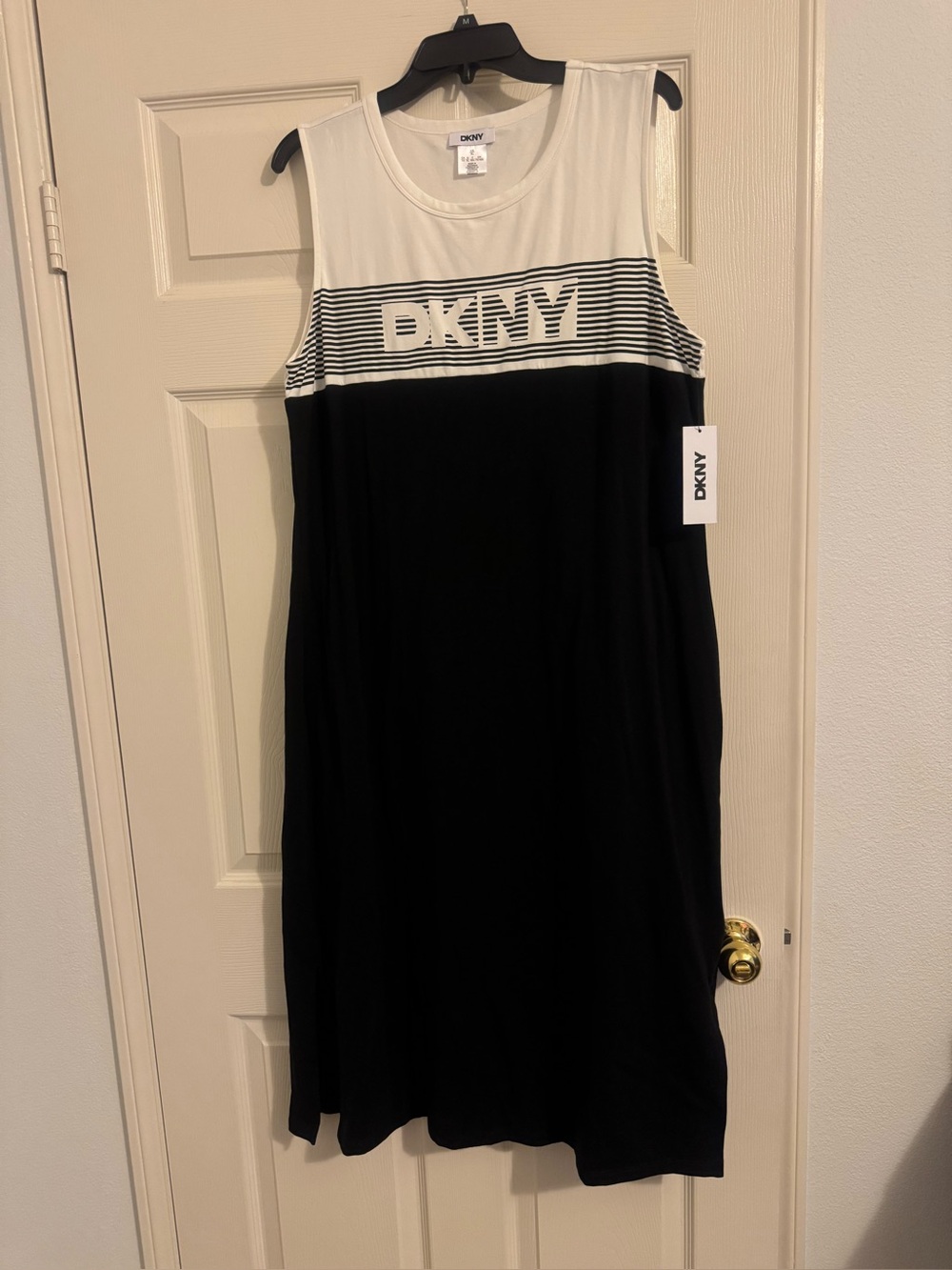 DKNY Black & White Sleeveless Logo Dress